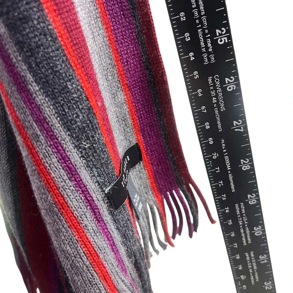 Ted Baker London Mens Striped Knit Scarf Grey Burgundy Purple Orange Fringe